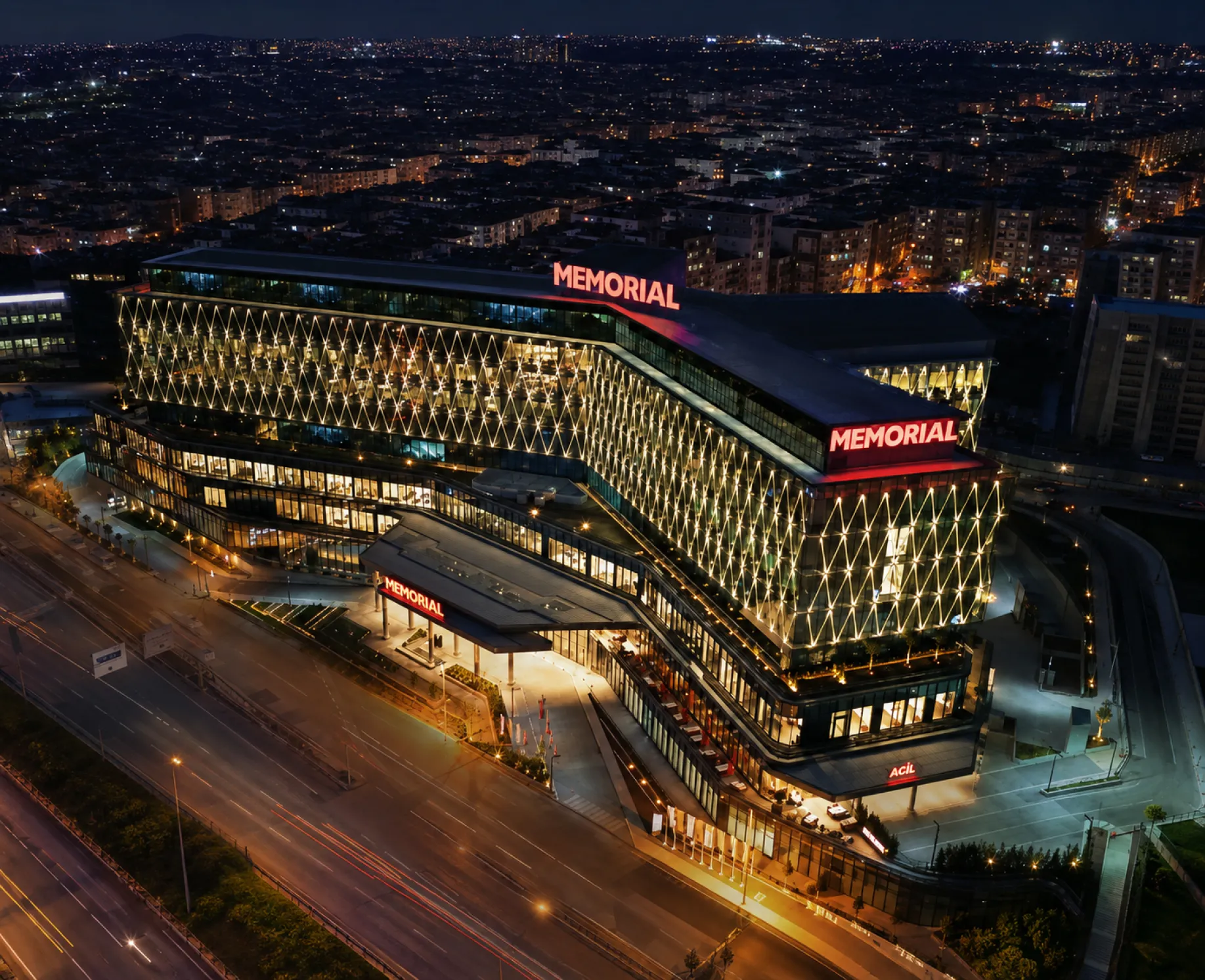 Memorial Health Group hospital campus at night
