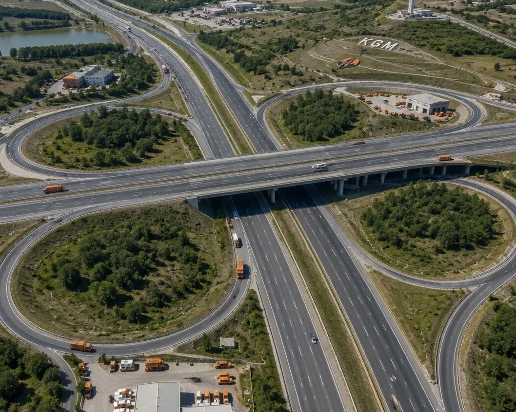 Aerial view of a KGM highway interchange